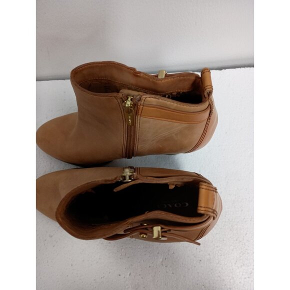 Coach New York Hewes Ankle Boots Womens Size 8 Khaki Leather Block Heel Shoes - Picture 3 of 11